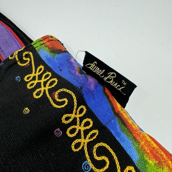 Laurel Burch Rainbow Horses on Black Scoop Tote Bag Canvas With Charm - Picture 3 of 7